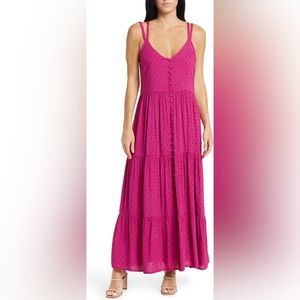 FRNCH Fuchsia Pink Maxi Dress with Button Front